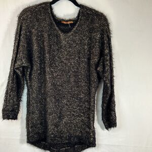 Belldini  Rib Knit scoopneck Sweater Embellishment Size S black gold eyelash